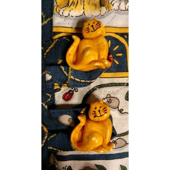 Womens S-M Cats Tapestry Quilted Longsle Jacket/Cat Button VIBRANT COLORS - Picture 5 of 16